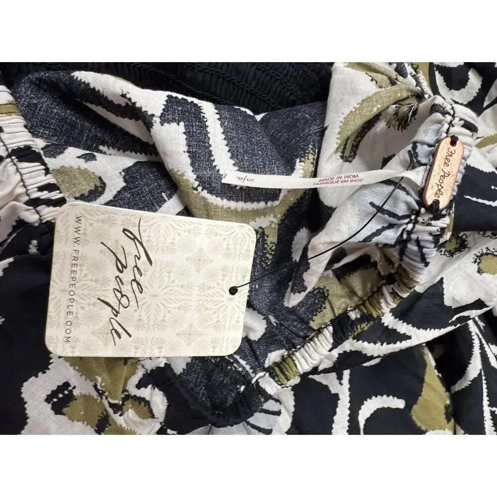 NWT Free People Dixie Floral Maxi Dress Black White Gold S 100% Cotton Boho Fall